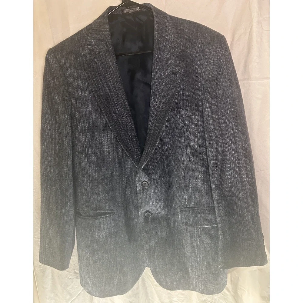 Towncraft‎ Mens Blazer Sport Coat Suit Jacket 41R Blue Grey Wool Silk Blend Vtg